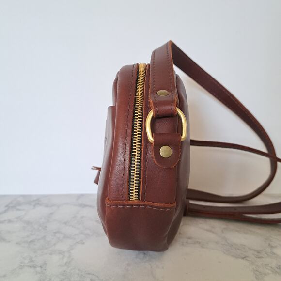 PORTLAND LEATHER Small Circle Crossbody Bag Cognac Brown - Picture 8 of 10